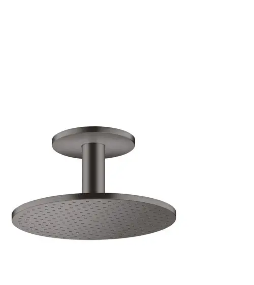 Kopfbrause mit Deckenanschluss in brushed black chrome, rundes Design mit punktuellem Strahl. Produkt von AXOR, für die Wandmontage konzipiert.